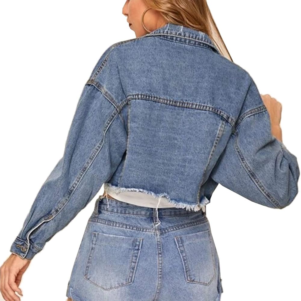 MAGOODGAN ♥ Wool padded crop blue jean jacket Teagan Women's Boxy Denim Jacket in Authentic Blue – Buffalo